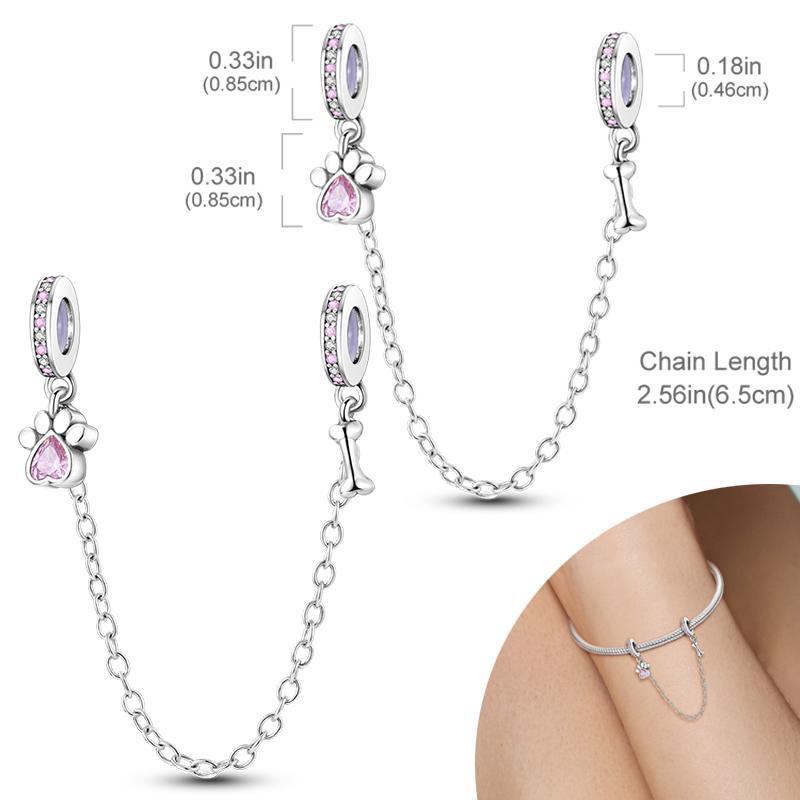 New 925 Silver Charms Bead Safety Chain Bead Fit Original Charms Bracelet Pendant Fine DIY Birthday Jewelry For Women