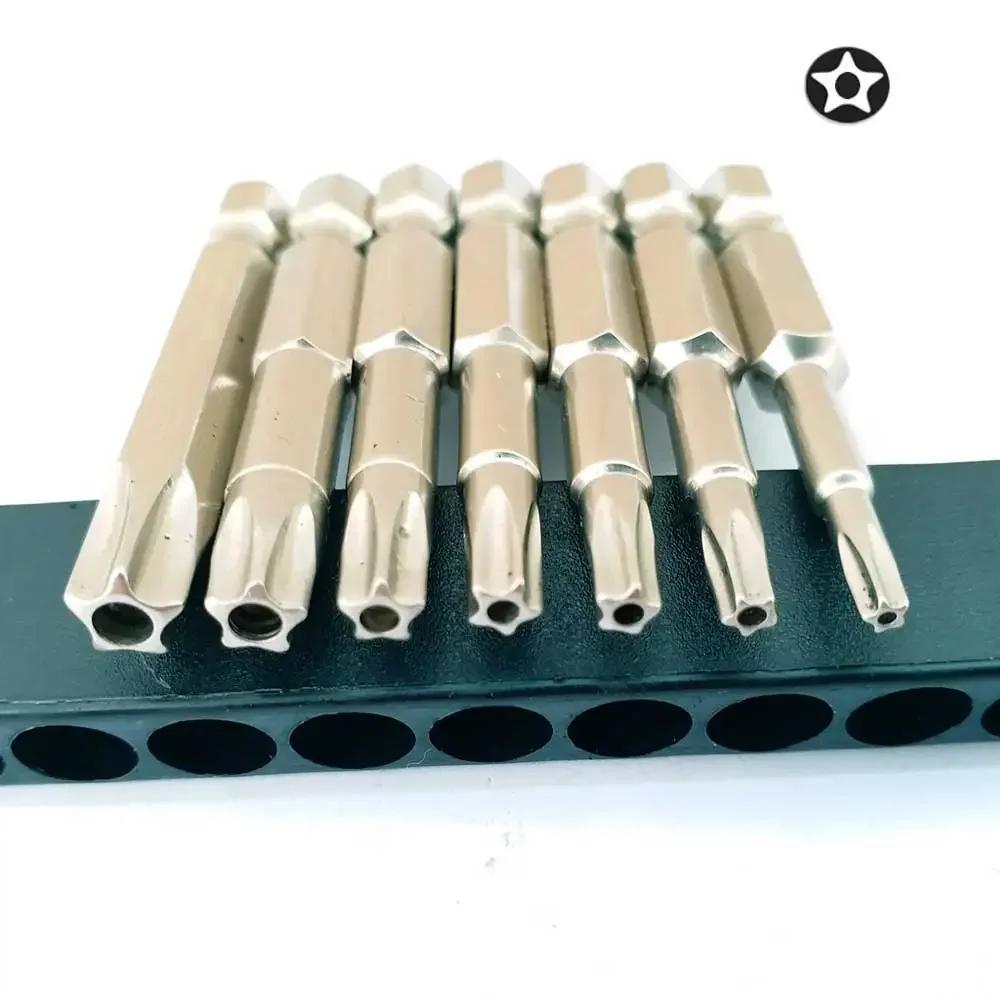 

7 Pcs 5 Point Screwdriver Bits 50mm S2 Magnetic Star Screw Driver 1/4 Hex Shank T10 T15 T20 T25 T27 T30 T40 серебряный