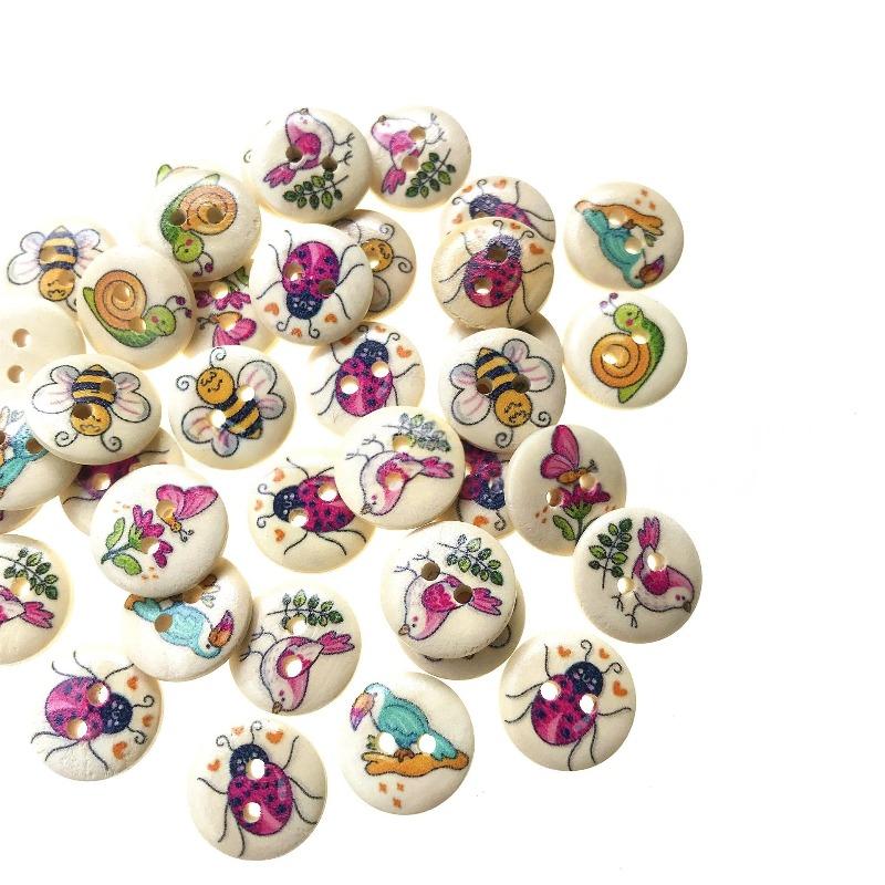 

100PCS 15MM Random Flower Painted Wooden Buttons Vintage Flat Round 2-Hole Flower Wood Button for DIY Sewing Crafting 15mm(0.59inch)