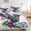 3pcs Colorful Hummingbird with Floral Wings Pattern Bedding Set, 1* Cover + 2*Pillowcases, Printed Bedding Set, Soft and Comfortable, Suitab