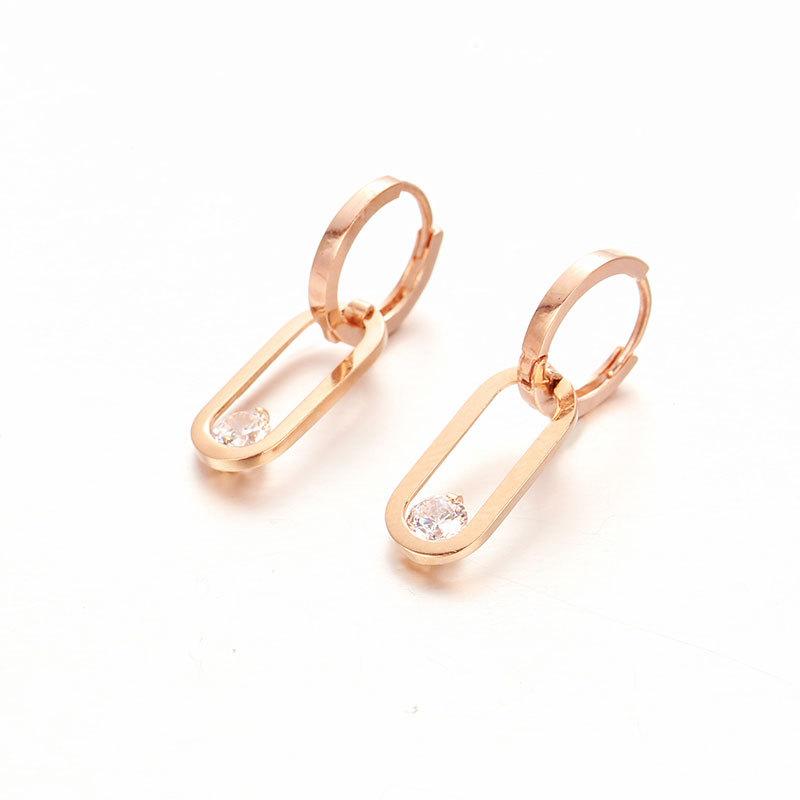 Pure Purple Gold Geometric Zircon Earrings Plated With Rose Gold Personalized Trend Ear Buckles