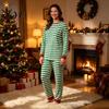 Мягкая одежда для сна на зиму, Комплект matching family pajamas, Зелено-белая полоска, Рождественский, 2 предмета, Милые пижамные комплекты для мужчин и женщин, Праздничные, С длинным рукавом, Для отдыха