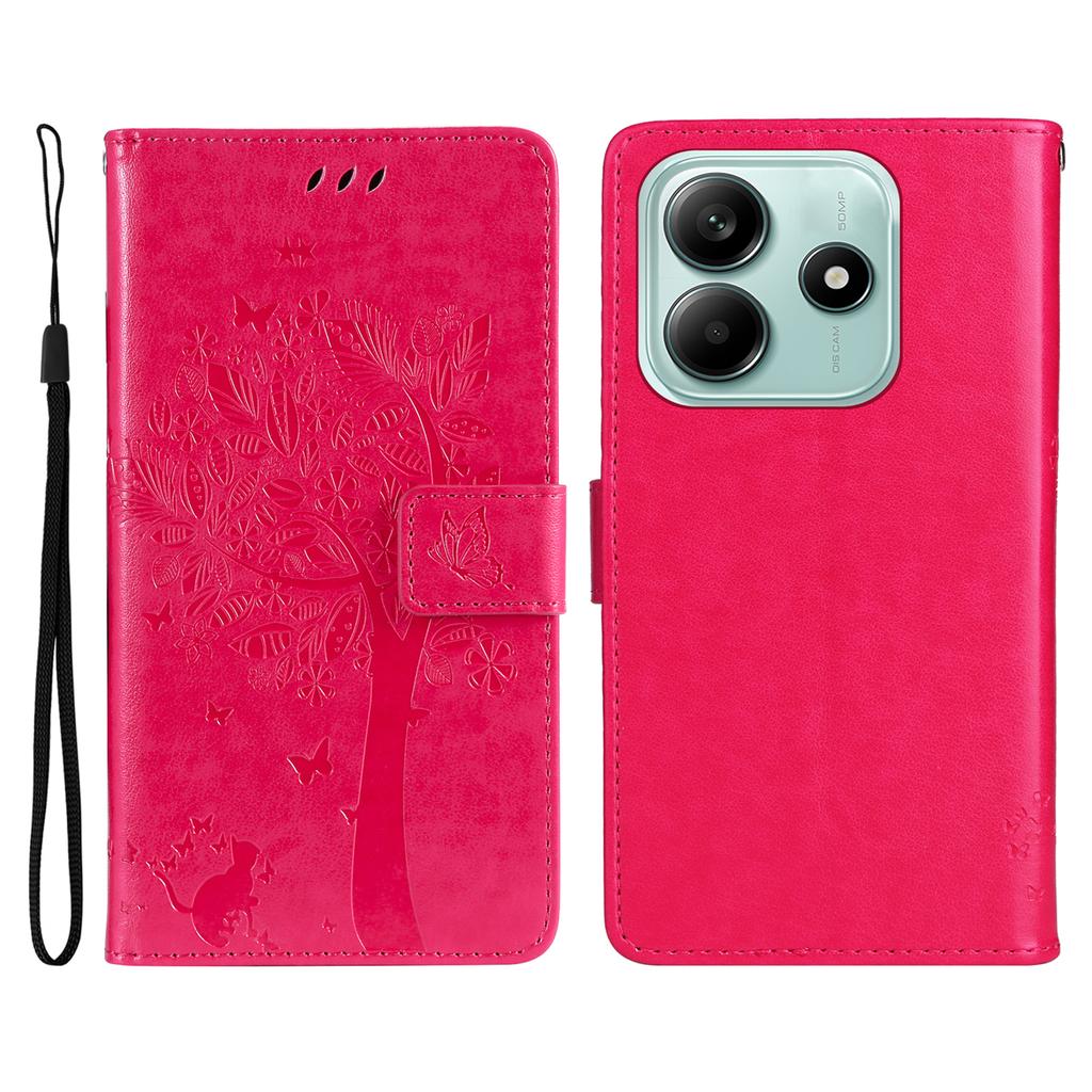 For Xiaomi Redmi Note 14 5G Phone Case with Stand Cat Tree Pattern Leather Wallet Mobile Cover