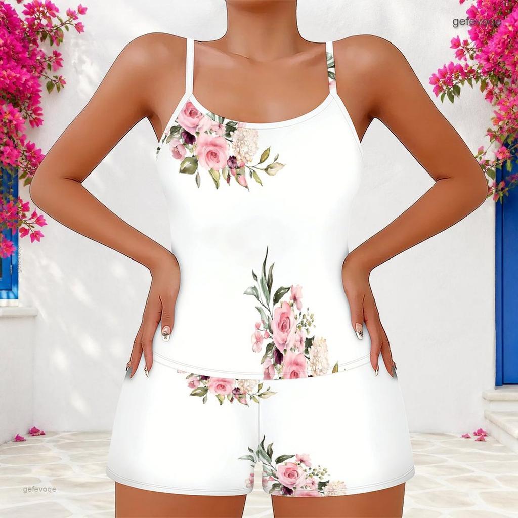 Women Plus Size Green Clover Tie Dye Printed Scoop Neck Strappy Tank Top Shorts Set