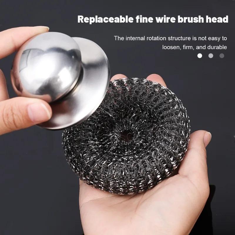 1Pcs Stainless Steel Kitchen Pot Brush With Ergonomic Handle Wire Ball Cleaning Tools Home Kitchen Dish Washing Accessories