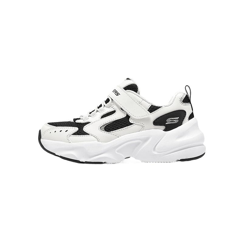 Skechers Kids Leather Mesh Comfortable Versatile Simple Fashion Non-Slip Low-Top Casual Shoes Kids sneaker White 303967L-WBK 28.5