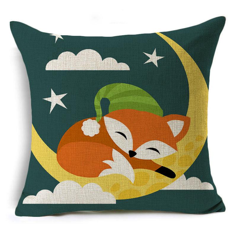 Cute Hand-painted Cartoon Small Animal Linen Pillow Pillow Cover Cartoon Love Red Fox Cushion Cover