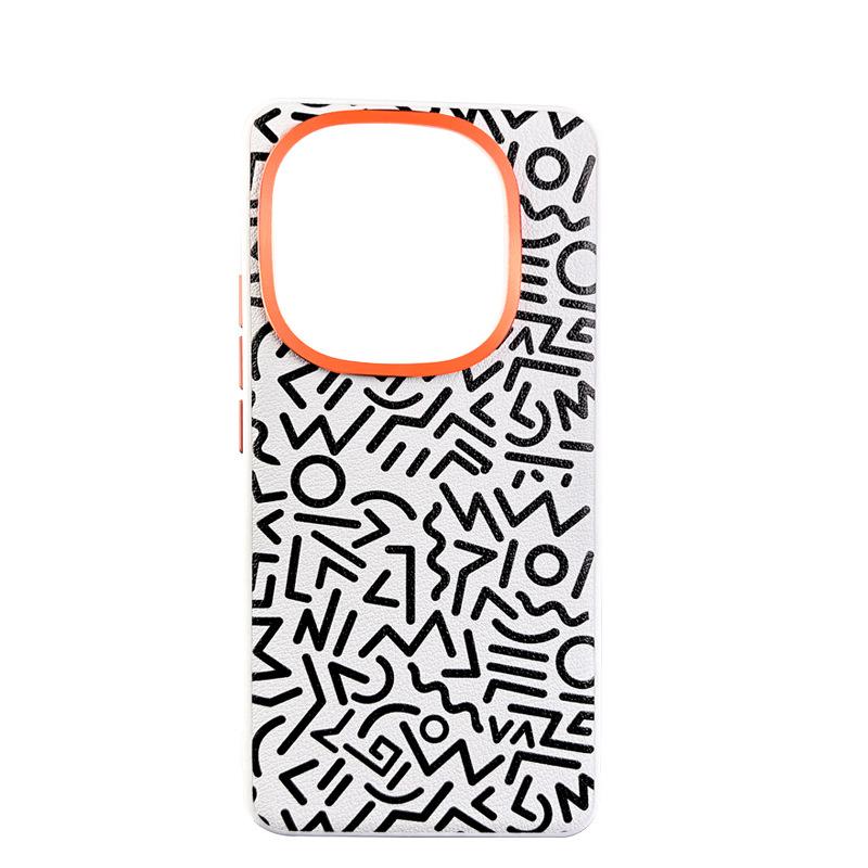 Graffiti Pattern Case For Vivo iQOO 13 Eye-catching Metal Lens Protection Frame Anti-slip Grip Plain Leather Case Cover
