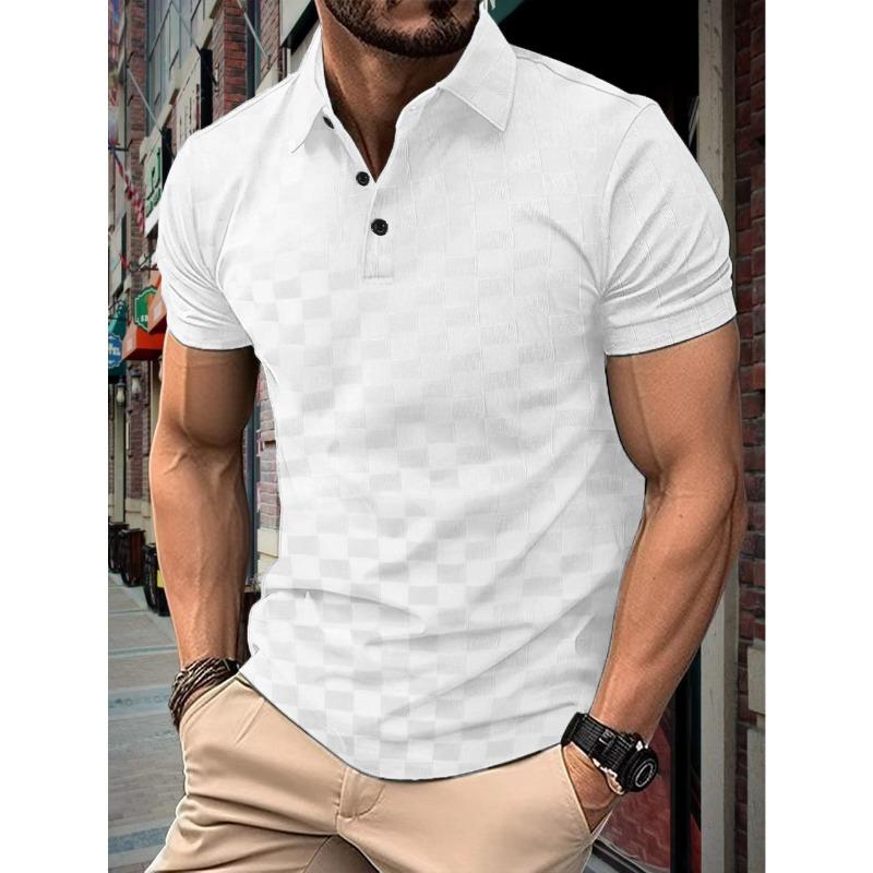 Летняя рубашка поло жаккардовая клетчатая мужская спортивная рубашка поло S