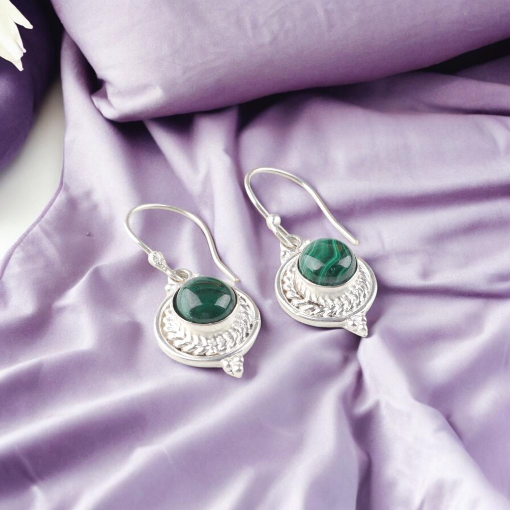 Rare Malachite Gemstone 925 Sterling Silver Jewelry Handmade Drop Earrings 1.43" EE-117-31