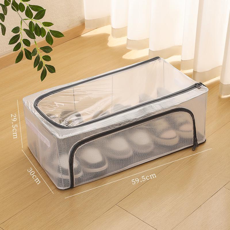 Waterproof PVC Foldable Underbed Shoe Box with Transparent Lid & Steel Frame