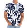 Short-sleeve polo shirt with golf stick figure prints, versatile casual top.