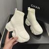 European Medium Tube Socks Women's 2025 Spring and Autumn New Trendy Flying Woven Shoes Versatile Thick-soled Casual High-top Shoes Inner Height-in