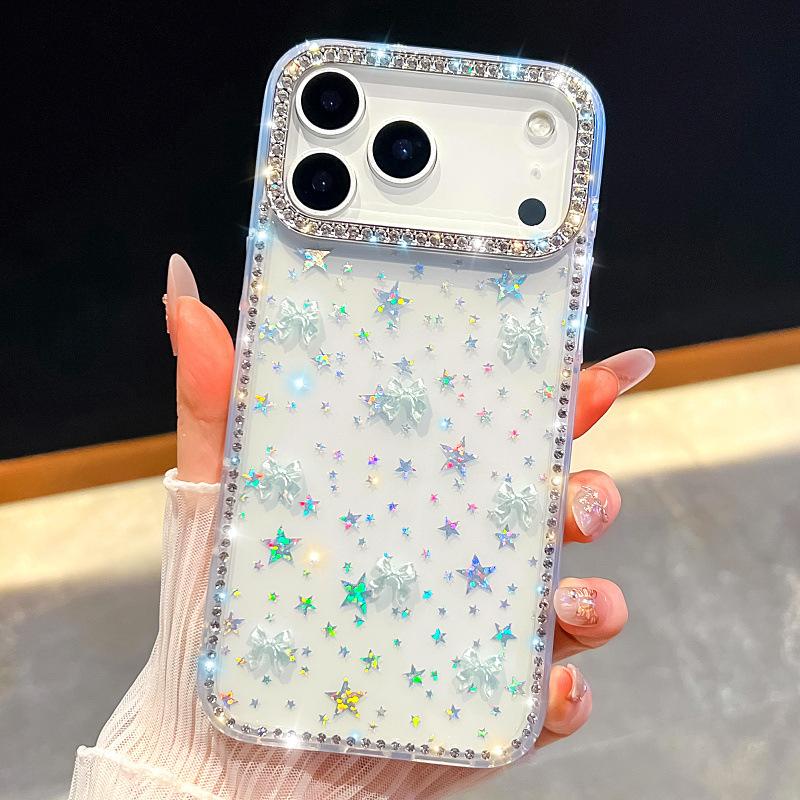 Applicable To Apple 17promax Flash Diamond Mobile Phone Case Samsung S26Ultra Bow iPhone17E Three-dimensional A17