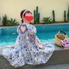 Girls Korean Floral Puff Sleeve Backless Princess Dress Summer Fashionable Children Clothing