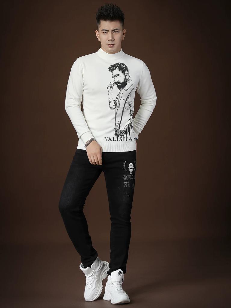 European Luxury Fashion Brand Printed High-End Knitwear Men's Sweater 2025 New Autumn Half-Turtleneck Base Layer Men's Top