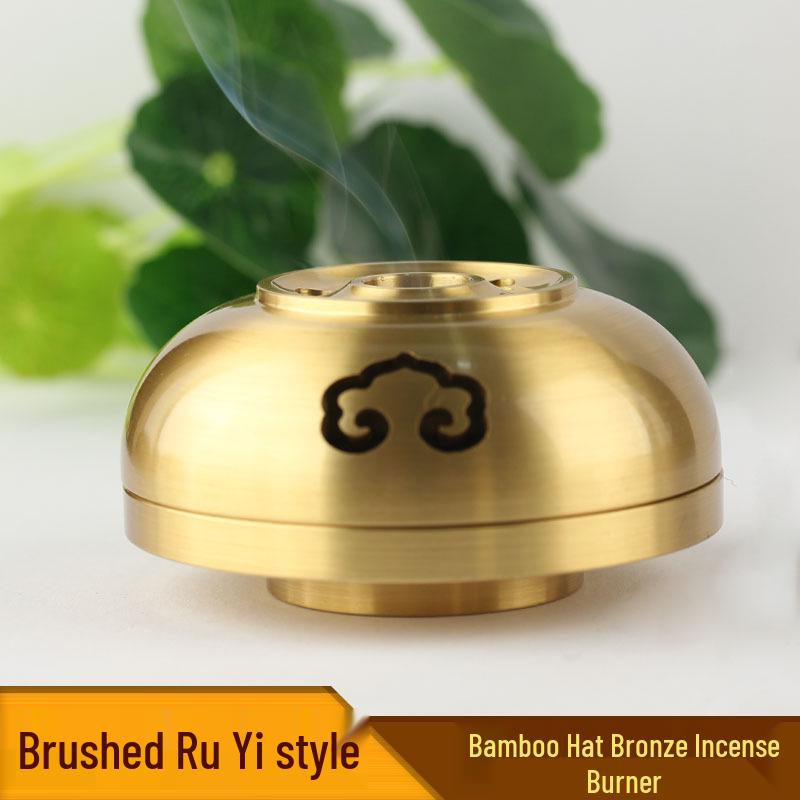 Brass Enamel Ruyi Incense Burner with Auspicious Cloud Design