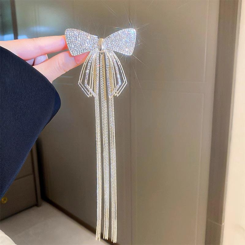New Fashion Bow Tassel Hair Clips for Women Delicate Sparkly Rhinestone Ponytail Hairpin Large Size Headwear Hair Accessories