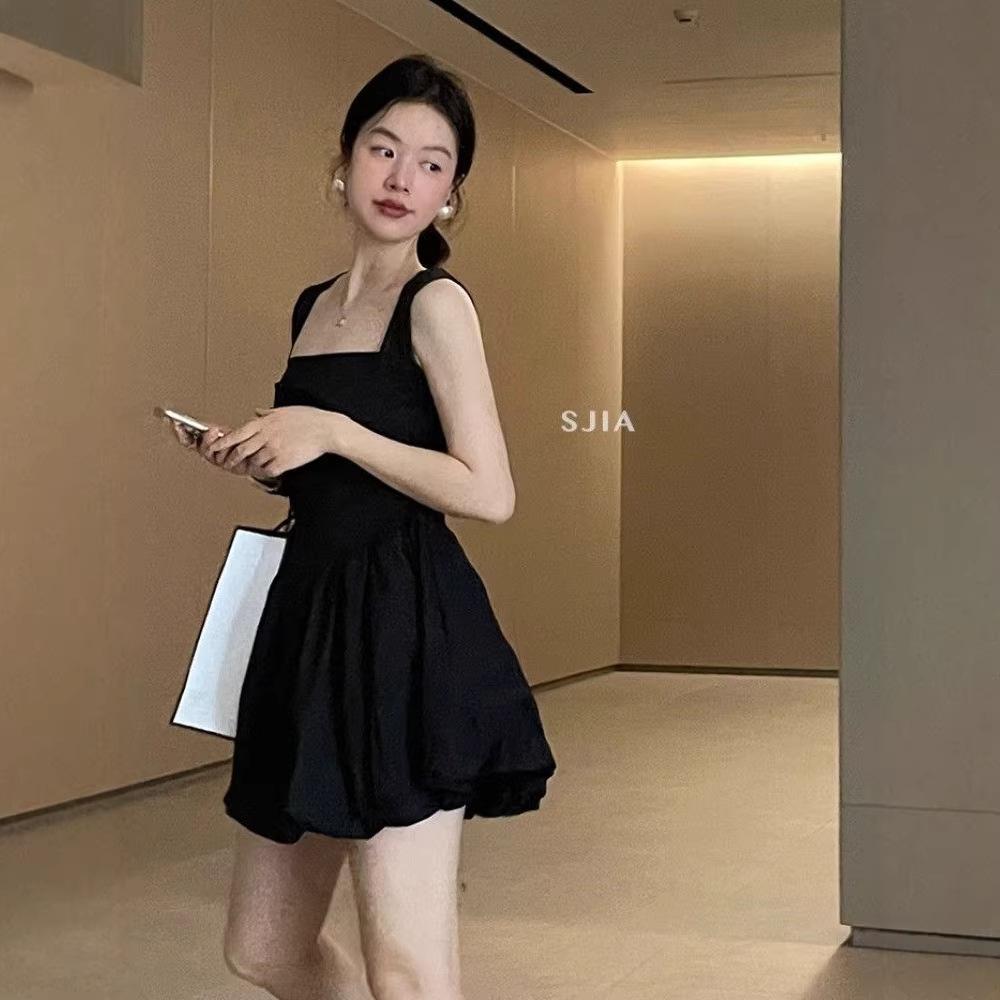 Black Sleeveless Suspender Dress Children's Summer French Temperament Beautiful Sweet Spice Girl Waist Ballet Puff Skirt