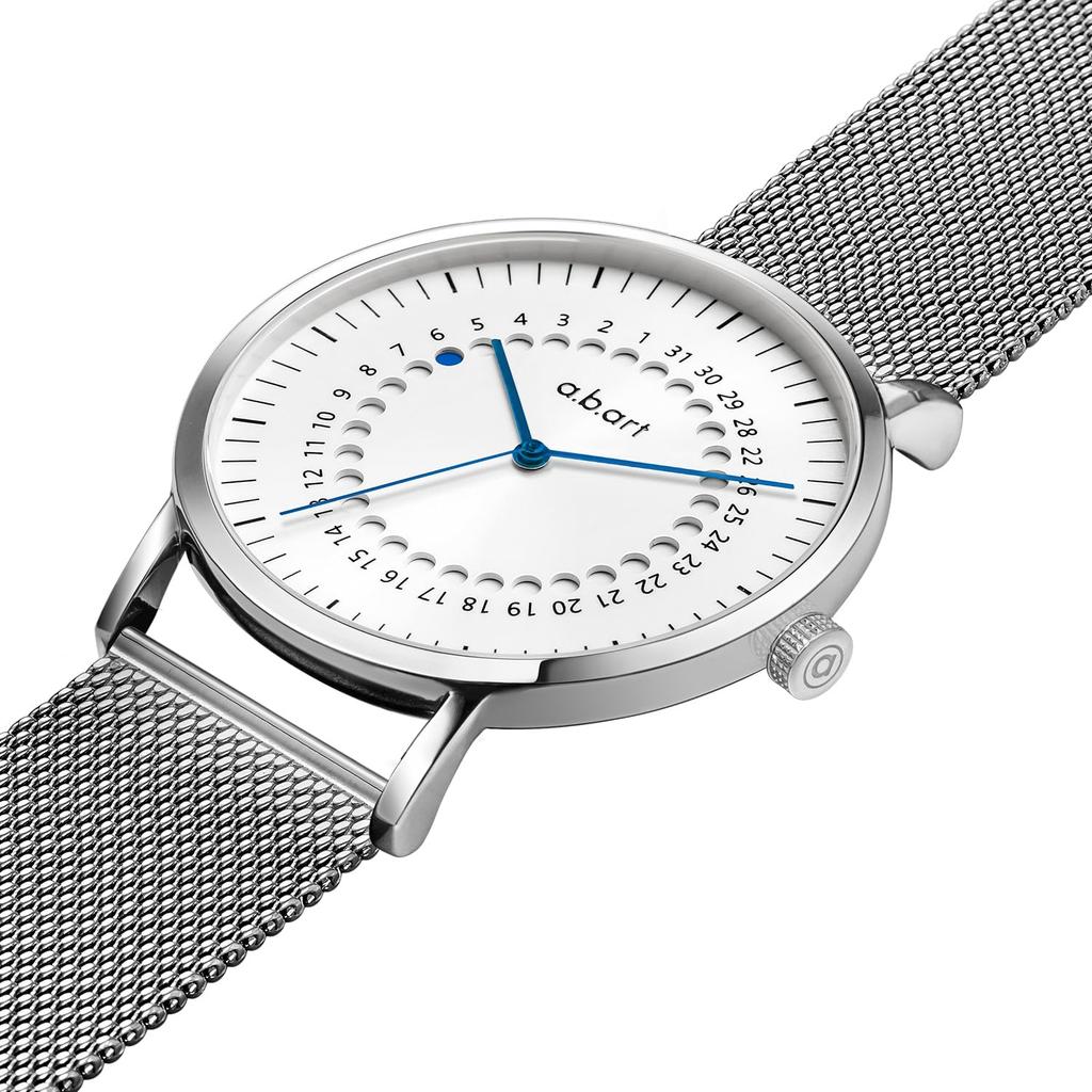 Swiss Sapphire White Silver Stainless Steel Mesh 41mm a.b.art Men's Watch, Movement, Crystal, Dial, Strap, Slim, Waterproof, Analog, Simple, Business,
