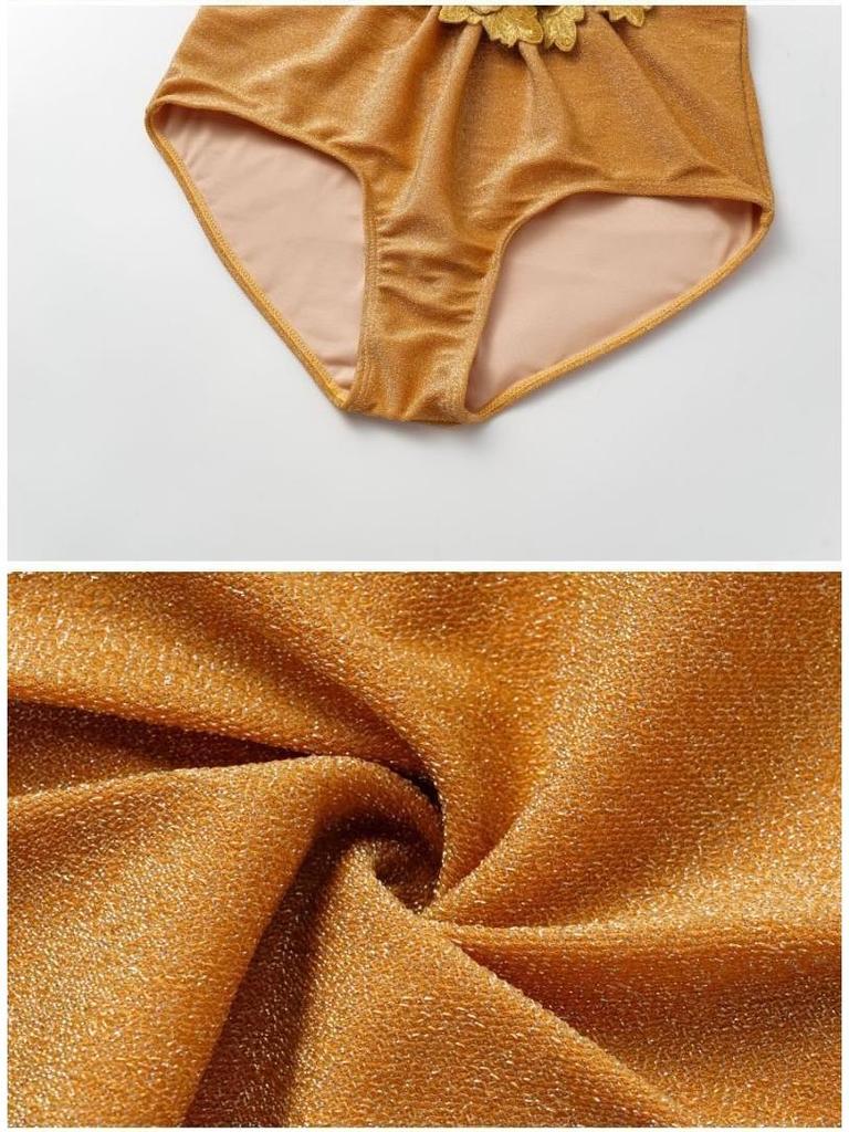 Jednokolorowy Błyszczący Kostium Kąpielowy Jednoczęściowy z Wycięciami i Długim Rękawem 2023 - Nowy Styl Europejski i Amerykański