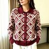 Women's Casual Loose Fit Plaid Cardigan Sweater with Collar Long Sleeve Fall Winter