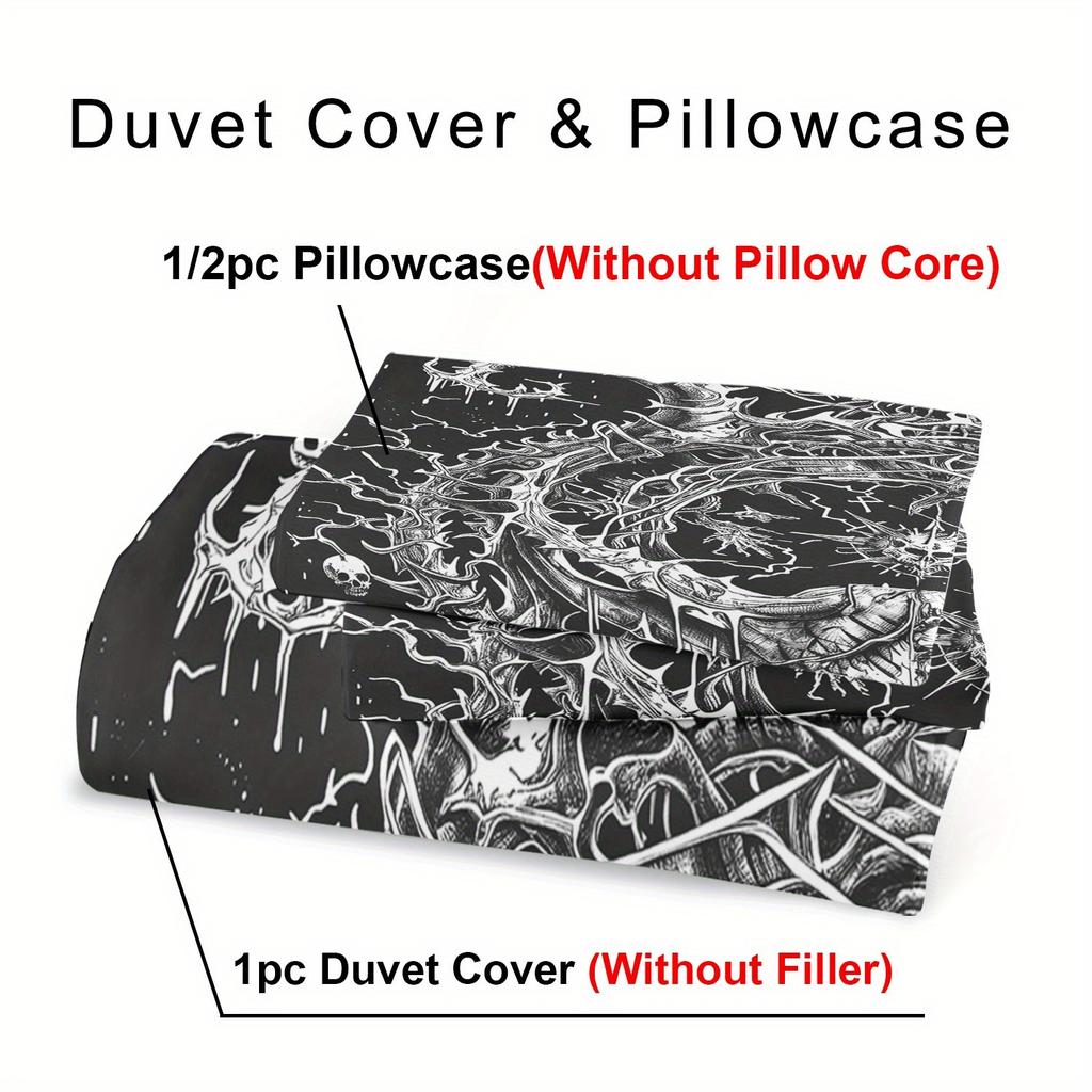 Gothic Skull Bedding Set: 1 Duvet Cover + 2 Pillow Cases) - Includes 1 Duvet Cover And 2 Pillow Cases