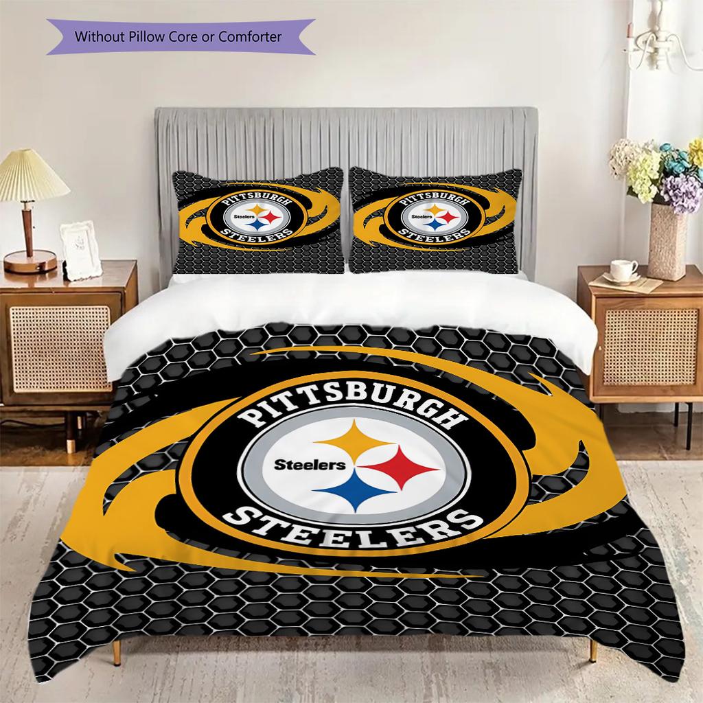 Set Copripiumino Trapuntato con Fantasia Pittsburgh Steelers Federa Decorazione per la Casa Regalo di Compleanno (1 * copripiumino + 2 * federa, senza nucleo)
