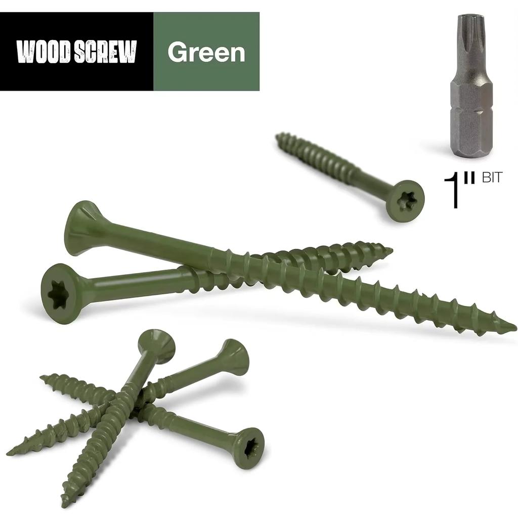 75 Pieces Green Screws, Self Tapping Screws Wood Screws, Countersunk Smooth Shank, #9*3/#8*2 Home Improvement Best Choice