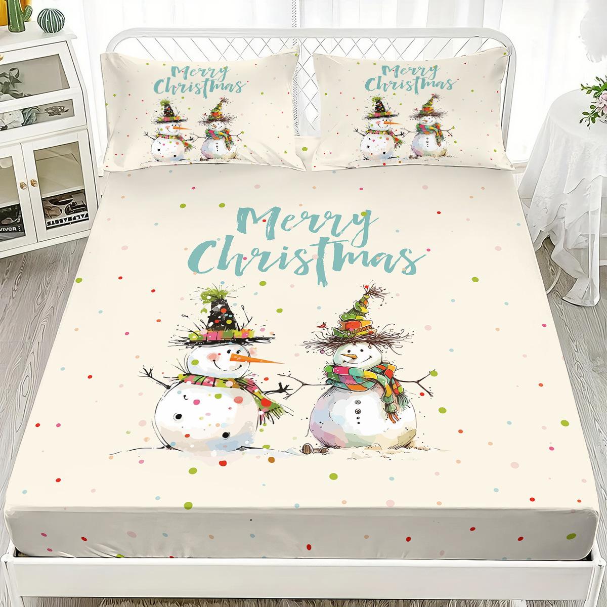 

Santa Claus Elk Christmas Tree Print Coreless Fitted Sheet Set Christmas Theme Fitted Sheet Soft Bedspread Bedroom Bedding Decor 90x200x30cm-2pcs