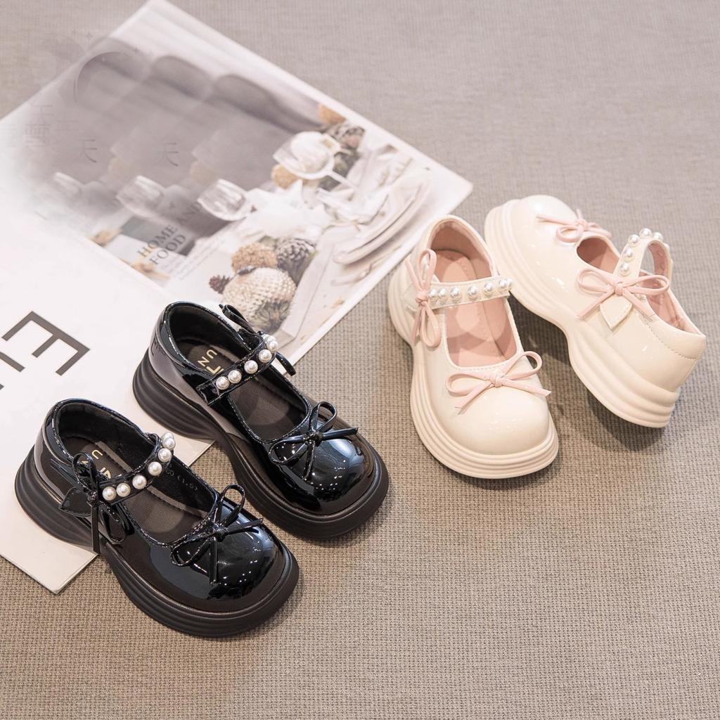 Girls Black Mary Jane Leather Shoes Spring Autumn Princess Casual Flats For Little Kids