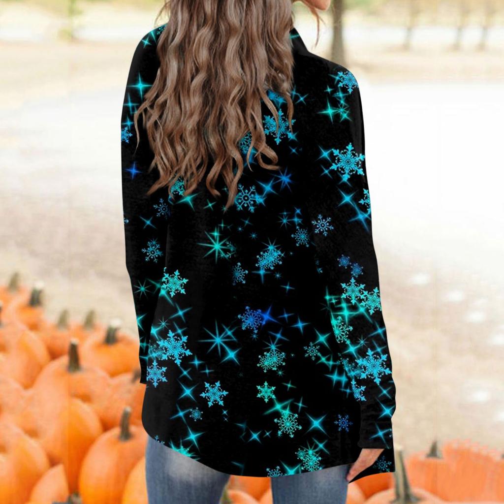 Damenmode Weihnachtsdruck Jacke Langarm Casual Cardigan Mantel