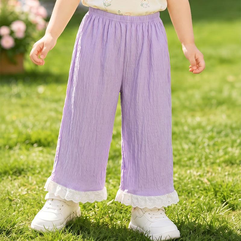 Girls' Stylish Lace Straight-Leg Pants - Casual Outerwear for Little Girls