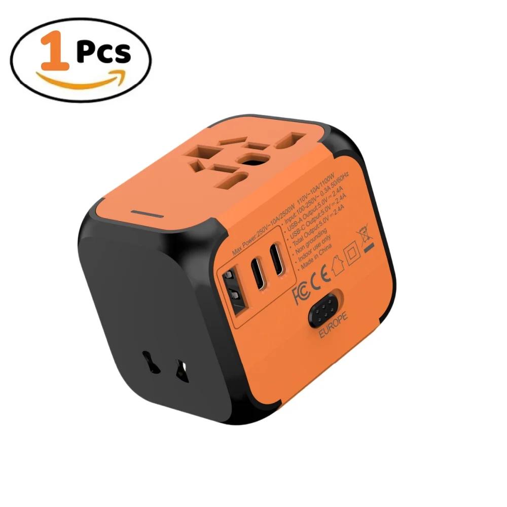 

Універсальний туристичний адаптер, Мульти-розетка 220В на 5В USB Type C Розетка Multicontacto con usb y Зарядний пристрій Для ЄС/Великобританії/США 1 Pcs помаранчевий