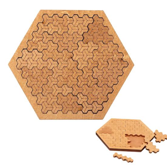 Wooden Fractal Tray Jigsaw Puzzle with Frame Reverse Thinking Impossible Difficult Puzzle Challenge Game Kids Adults Educational Irregular Puzzle Toy