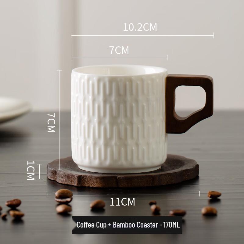 

OLOEY Ceramic Mutton Fat Jade Coffee Cup with Bamboo Coaster