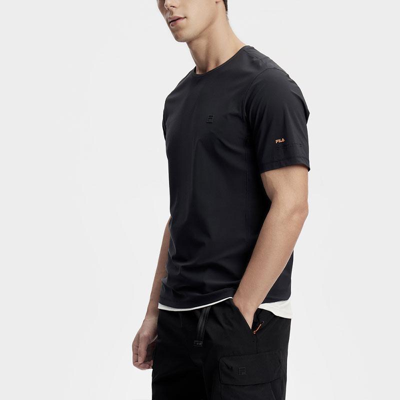 FILA Solid Color Simple Knit Sports Casual Short Sleeve T-Shirt Men Tops Deep-Black A11M417101F-BK
