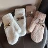 Cute Plush Mittens Fashion Winter Warm Full Fingers Gloves Sweety Bow Women Outdoor Thicken Knitted Windproof Gloves Girls Gift