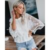 Nuova Moda Pizzo Estate Camicetta Donna Manica Corta Larga Camicia Manica a Pipistrello Top Larghi da Donna Scollo a O Tinta Unita Elegante Slim Fit Abbigliamento da Ufficio