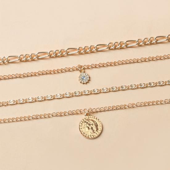 Women Necklace Multi-layered Coin Pendant Thick Hollow Chain Adjustable Length Electroplated Hip Hop Club Party Punk Neck Jewelry