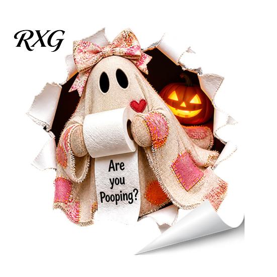 Creative Halloween Wall Murals Bathroom Sticker, Cute Ghost Witch Cat Toilet Decal, Spooky Pattern Decor Skeleton Are You Pooping Sticker for Humorous