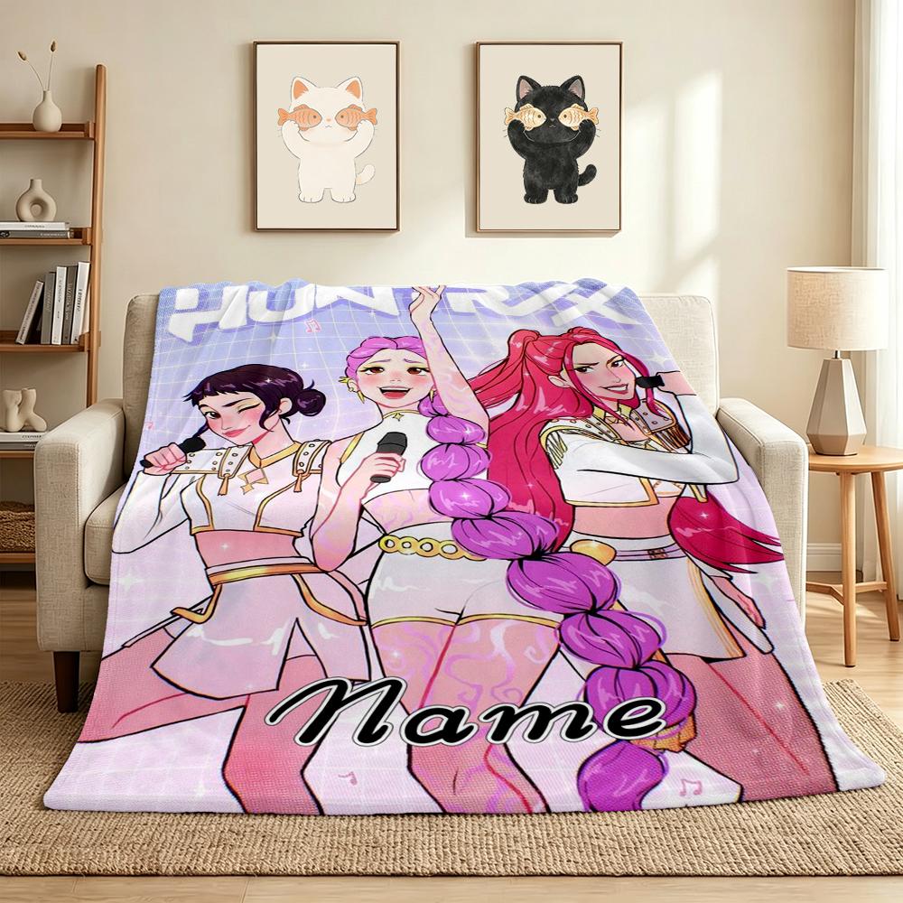Custom Name K-Pop Hunters Flannel Blanket Throw Blanket Soft Warm Sofa Bed Home Decor Unique Gift