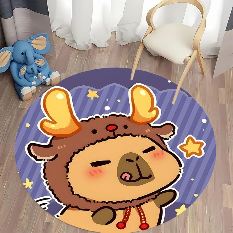 Cute Cartoon Deer-Themed Round Rug for Kids' Room Round Carpet for Home Sofa Bedroom, Gift