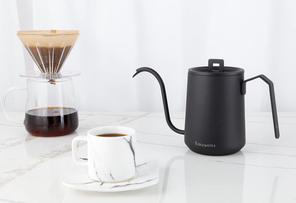Easyworkz Gooseneck Kettle 600ml Stainless Steel Hand Drip Coffee Pot Elongated Spout [Matte Black]