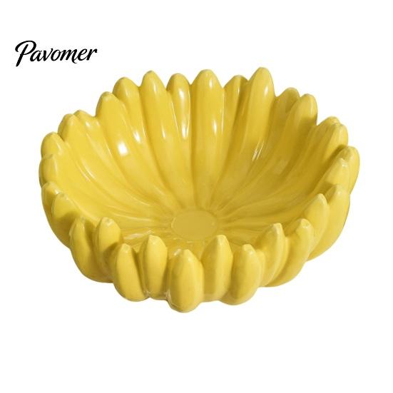 Kitchen Countertop Organizer Ceramic Banana Fruit Bowl, Hand-Painted Stable Base Decorative Snack Unique Housewarming Gift Tray, Large Capacity