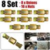 8 Sets 3/16" Brake Line Connector 3/8-24 Threaded Female/Male Brake Line Fittings & Brass 8 Unions 16 Nuts Adapter Flare Fitting