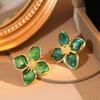Vintage Green Flower Earrings For Women Korean Vintage Zircon  Boho Wedding Stud Earrings Pendientes