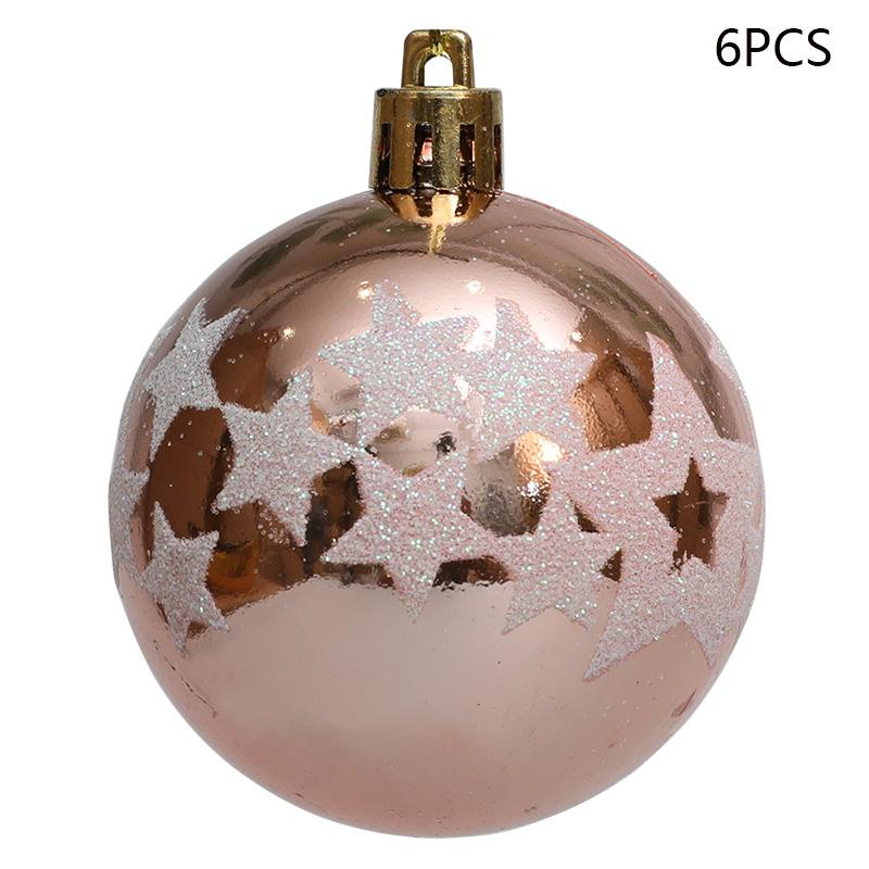 6Pcs 6cm Star Pattern Round Ball Christmas Tree Decor Electroplating Plastic Ball Xmas Hanging Ornament