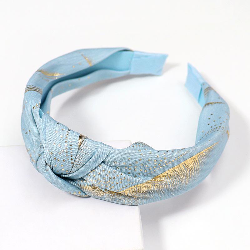 

Корейская повязка на голову в стиле мори с золотой фольгой и двойным слоем - Широкий тканевый аксессуар для волос для умывания лица небесно-голубой