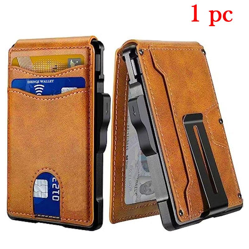 

Портативный Pop Up Держатель для кредитных карт Мини Тонкий Кошелек Bifold из ПУ кожи с RFID-защитой и зажимом для денег Умный кошелек для мужчин Cartera